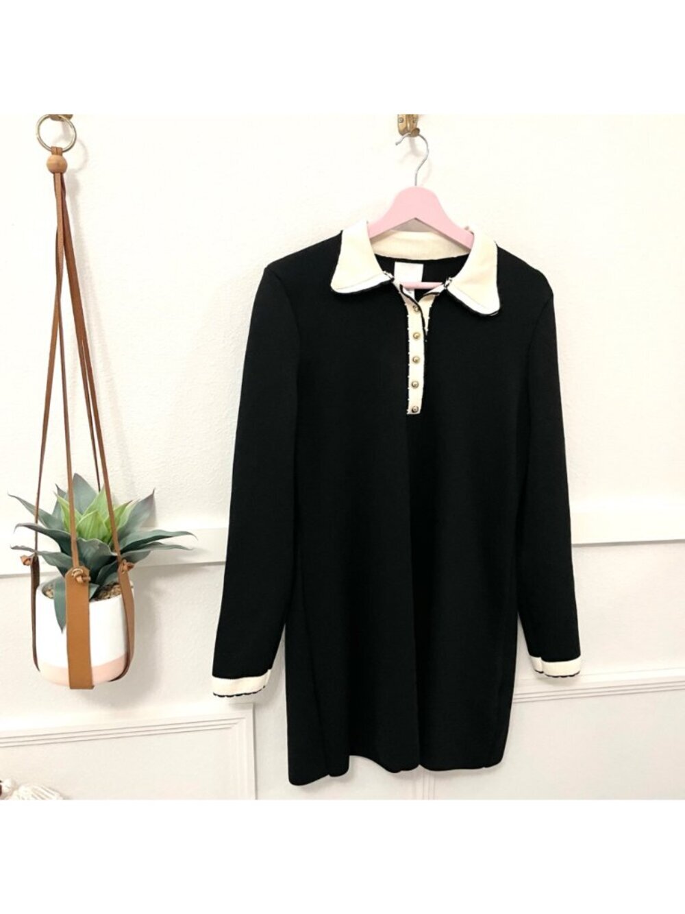 H&M Knitted Collared Dress Black White Long Sleeve Size M - Picture 2 of 6